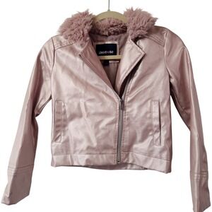 Limited Too metallic pink moto zip with faux fur collar Kids 10/12 Jacket